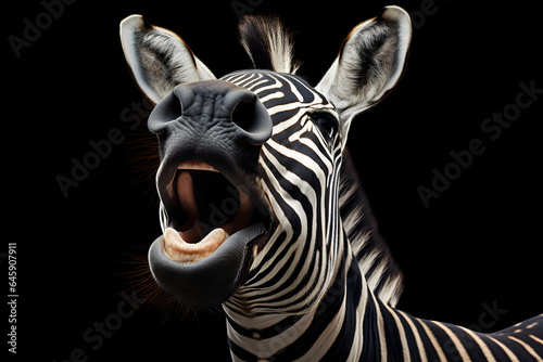 studio portrait of a zebra on black background