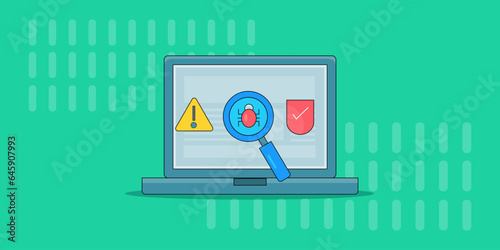 Virus scan, scanning for computer viruses, Bug fixing, Malware removal, Cyber security, vector illustration concept. 