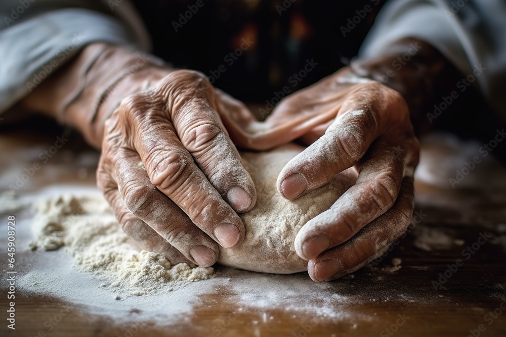 Close-Up of Baker's Hands Kneading Dough