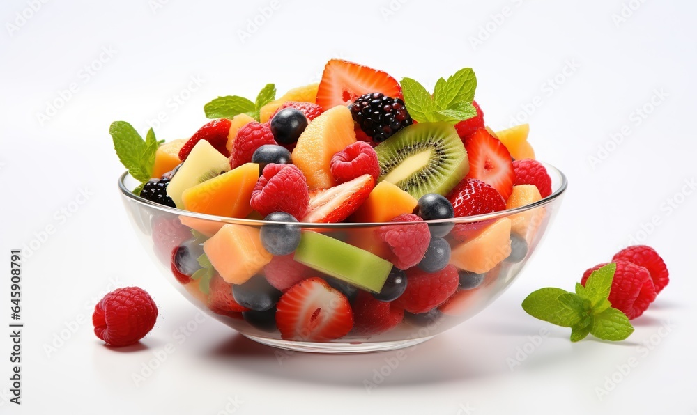 Colorful Fruit Salad Separated from a White Background