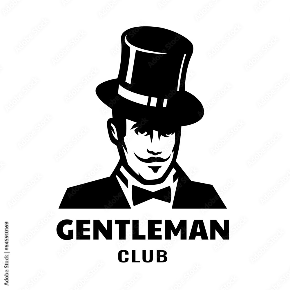 A man in a top hat. Gentleman club logo. Vector illustration.
