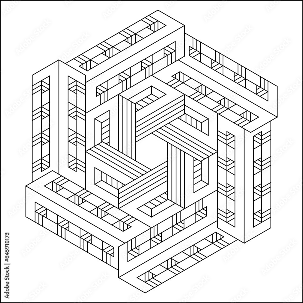 Easy Coloring Pages for Adults. Coloring Page of geometric abstract tile pattern. Optical illusion. Optical art. EPS 8. #733