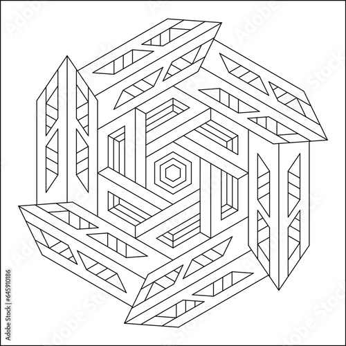 Easy Coloring Pages for Adults. Coloring Page of geometric abstract tile pattern. Optical illusion. Optical art. EPS 8. #734