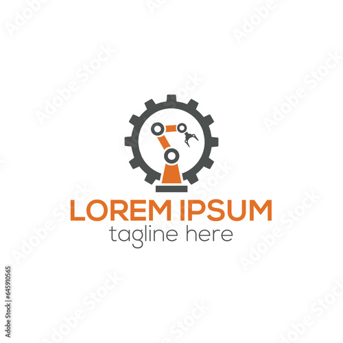 Robotic arm logo, robotics industrial robot logo design vector template