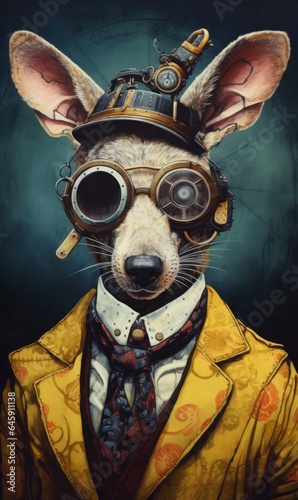 Illustration, Steampunk Animal Portrait, Vintage Colors, Retro vibe, Funny and Cute, Circus Style, Carnival Mood