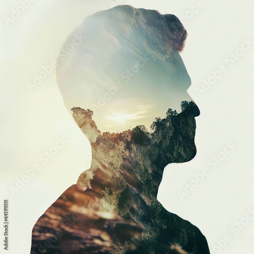 double exposure photography of a man and nature photo