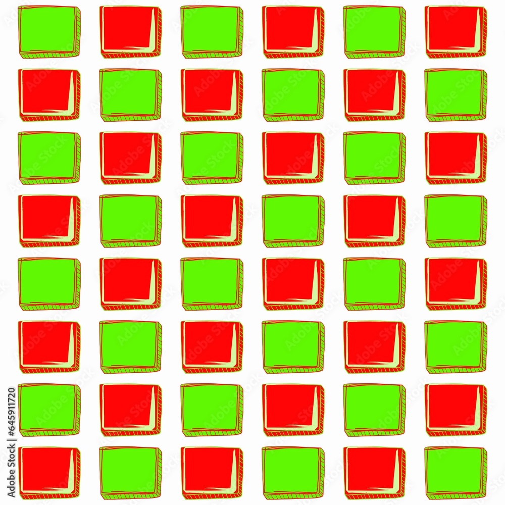 green red sqaure doodle pattern