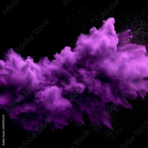 Purple powder explosion cloud on black background