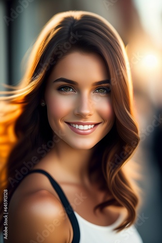 A girl with brown eyes and smiling face
