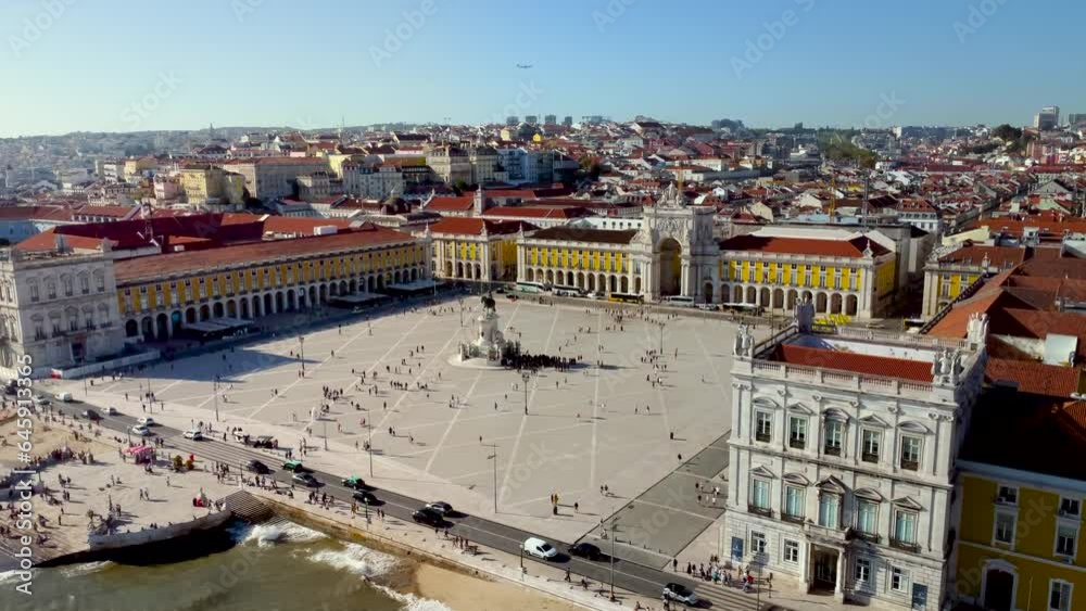 Cinematic aerial view of Lisbon city - Portugal. View of 