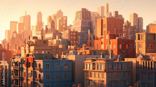 Cityscape of New York City at sunset. 3D rendering. generative ai
