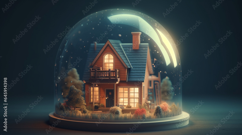 House inside a crystal ball. real estate concept 3d. Computer digital drawing. generated ai