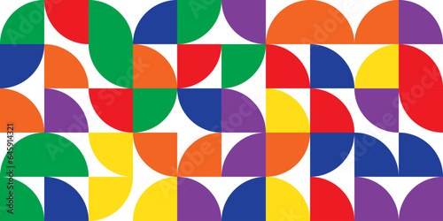  LGBT Bauhaus Style Pattern.Pride month. Seamless geometric pattern. Template for background, banner, card, poster. Vector Illustration