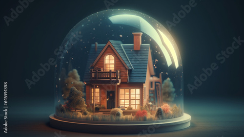 House inside a crystal ball. real estate concept 3d. Computer digital drawing. generated ai
