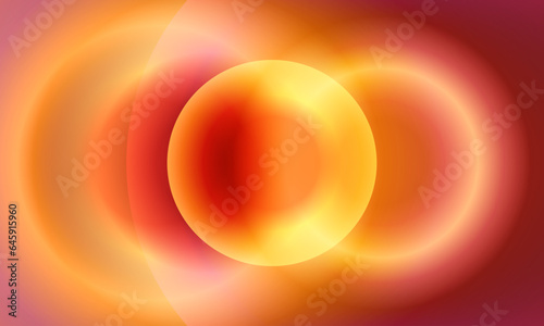 Iridescent gradient bubble on orange color background with glowing neon ovale line. three dimensional ball illustration vector.