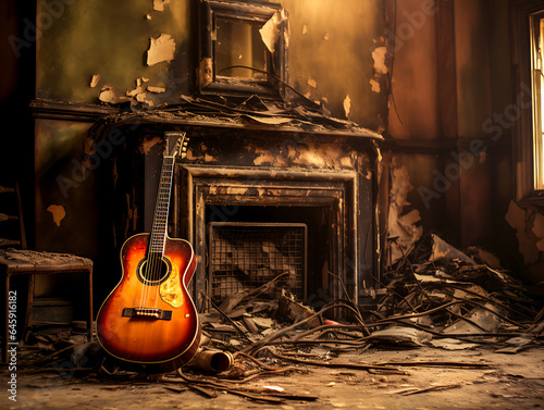 The burning guitar in the old room