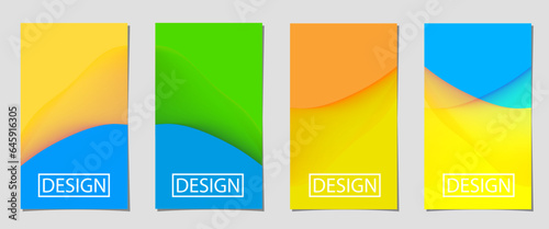 set of gradient color abstract geometric pattern background cover design. modern background design with trendy and vivid vibrant color. blue yellow orange green placard poster vector cover template.