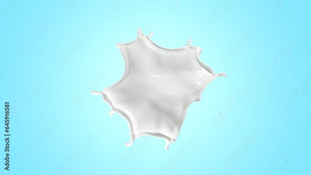 Super Slow Motion Shot of Milk Splash Flying Towards Camera on Blue Gradient Background at 1000fps. Super Slow Motion Shot of Milk Splash Flying Towards Camera on Blue Gradient Background at 1000fps.