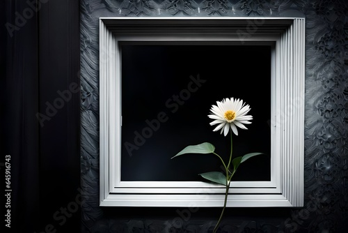 a cloeup of single flower behind white backgroung photo