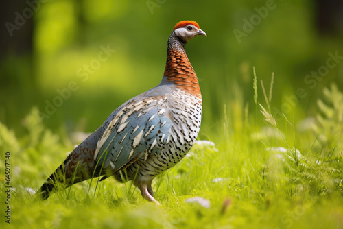 Wood grouse bird on green grass