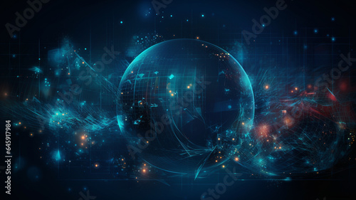 Digital illustration of globe in abstract technology concept. 3D Rendering generative ai
