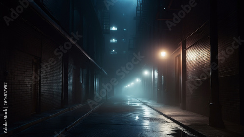 Street with fog in the city at night. 3D rendering. generative ai © Graphicsstudio 5