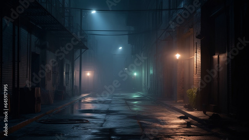 Street with fog in the city at night. 3D rendering. generative ai © Graphicsstudio 5