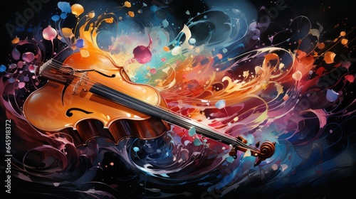 A vibrant score of musical notation fills the page.  photo
