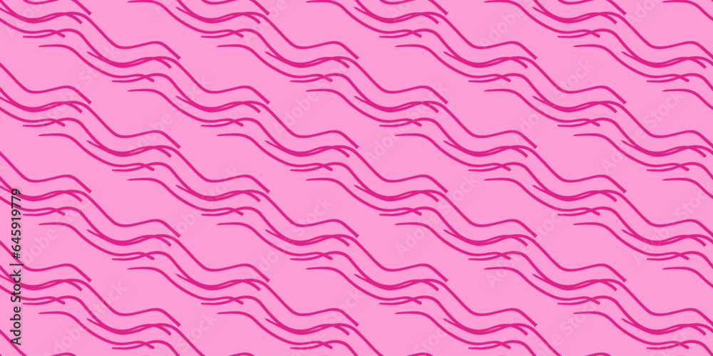 Strokes like waves on the diagonal. Background. Pink shape seamless pattern. Trendy Barbiecore Style. Template for textile and wallpaper. Vector illustration.. Strokes like waves on the diagonal. Background. Pink shape seamless pattern. Trendy Barbiecore Style. Template for textile and wallpaper. Vector illustration..