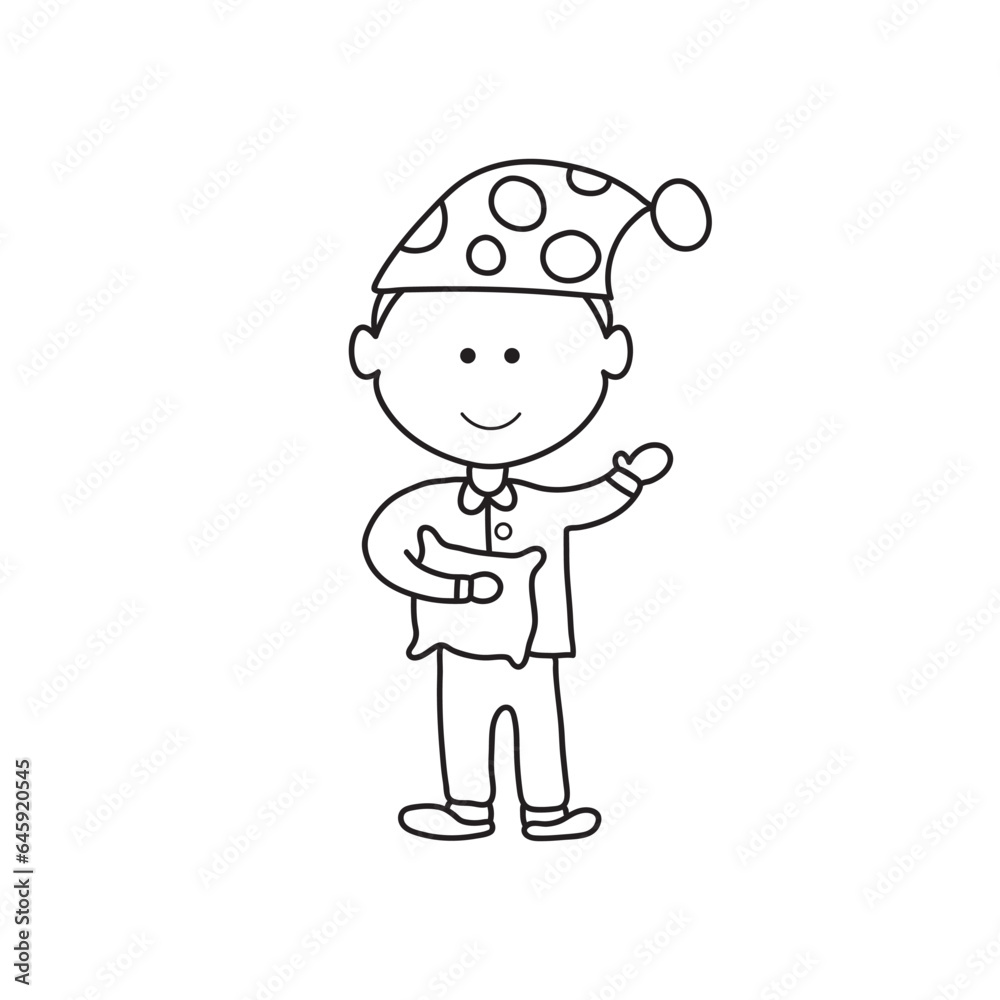 Hand drawn Kids drawing Cartoon Vector illustration a children in nightdress icon Isolated on White Background Hand drawn Kids drawing Cartoon Vector illustration a children in nightdress icon Isolated on White Background