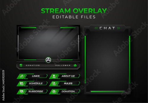 Set of modern design elements for overlay game streaming screen panel. Game frame for streamers and online video.