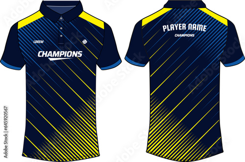 Sports polo collar t-shirt jersey design vector template, Cricket jersey concept with front and back view for Soccer, Football, Tennis and badminton uniform