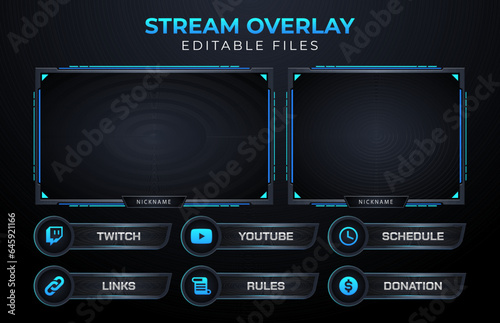 Set of modern design elements for overlay game streaming screen panel. Game frame for streamers and online video.