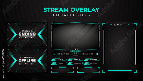 Set of modern design elements for overlay game streaming screen panel. Game frame for streamers and online video.