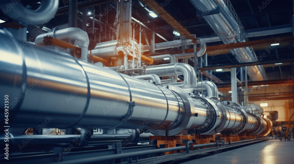 Pipeline Parts in the Middle of Enormous Heavy Industry Manufacturing Factory Pipeline Parts in the Middle of Enormous Heavy Industry Manufacturing Factory
