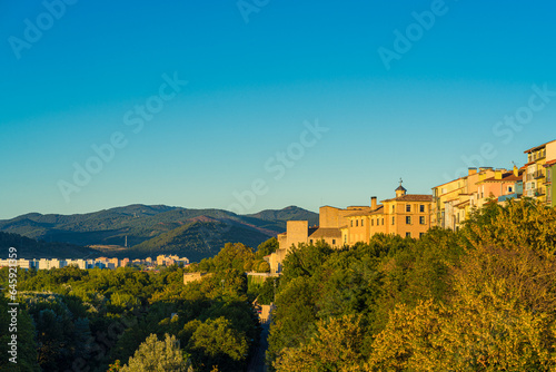 Pamplona cityscape with copy space at sunset, Navarra, Spain
