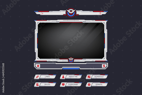 Set of modern mecha robot design elements for overlay game streaming screen panel. Game frame for streamers and online video.
