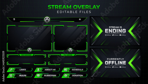 Set of modern design elements for overlay game streaming screen panel. Game frame for streamers and online video.