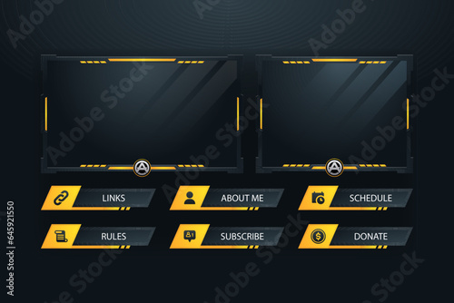 Set of modern design elements for overlay game streaming screen panel. Game frame for streamers and online video.