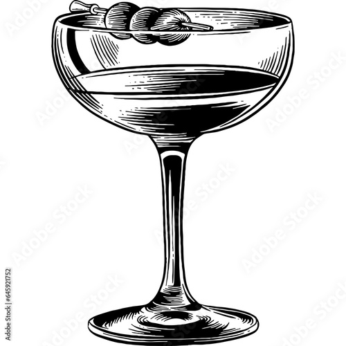 Manhattan Cocktail Drink Hand drawn Sketch Illustration
