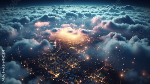 Highly rendering of futuristic city in clouds. 3D Rendering generative ai