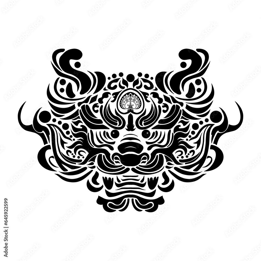 Dragon line art, Pi Xiu Chinese mythical hybrid creature, Chinese lucky animal mascot, guardian lion, Chinese dragon artwork black line stencil isolated