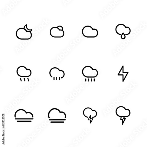 Set of weather icons. Cloud, rain, lightning. Vector illustration.
