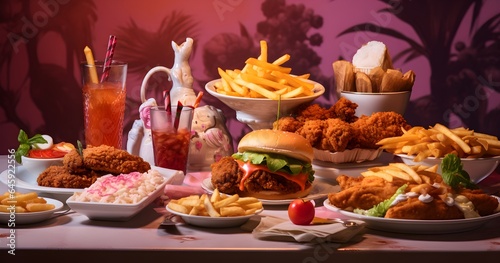 Fast food variety on table beautiful restaurant Generative AI