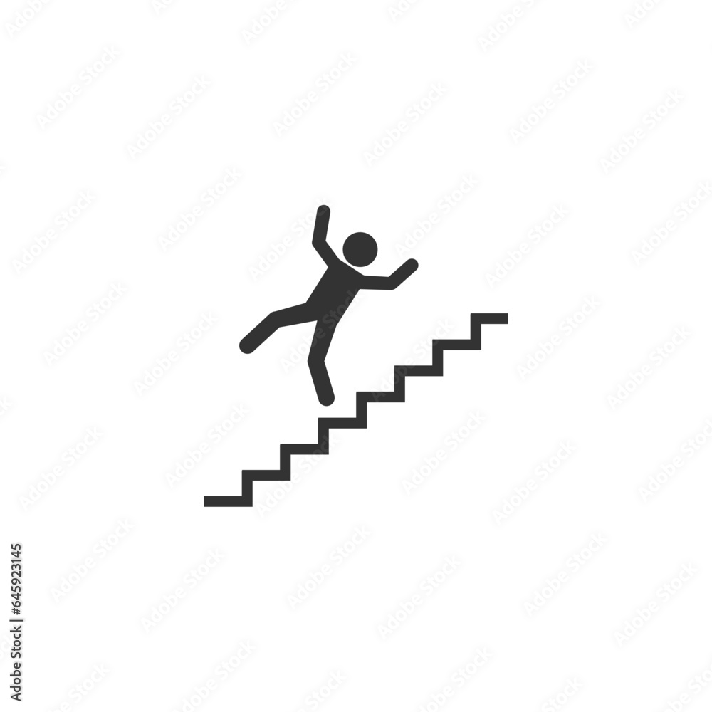 Warning sign - risk of falling of the stairs. Vector icon Warning sign - risk of falling of the stairs. Vector icon