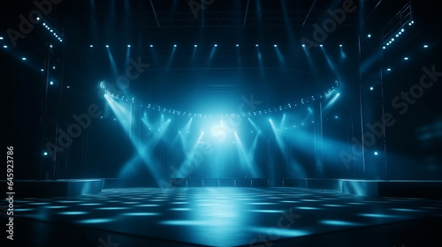 Abstract empty stage with spotlights and smoke. 3D Rendering illustration generative ai