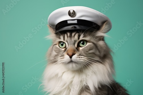 American Bobtail Cat Dressed As A Police Officer On Mint Color Background .   oncept Why American Bobtail Cats Make Great Pets  The Meaning Behind Cat Dressing Up