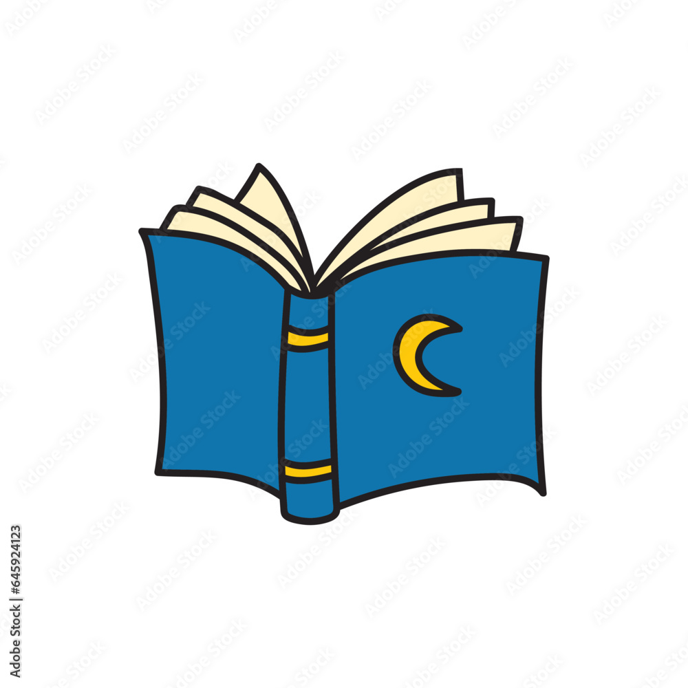 Kids drawing Cartoon Vector illustration open book night story icon Isolated on White Background Kids drawing Cartoon Vector illustration open book night story icon Isolated on White Background