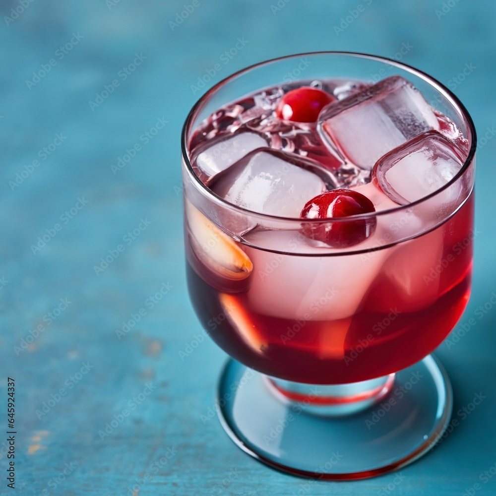 Closeup of a cape cod cocktail or vodka cranberry on a blue Closeup of a cape cod cocktail or vodka cranberry on a blue