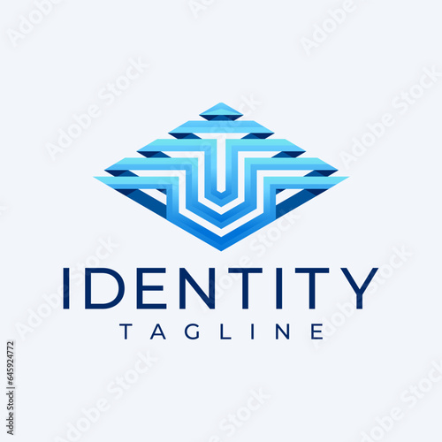 Modern geometric line abstract letter T initial logo design